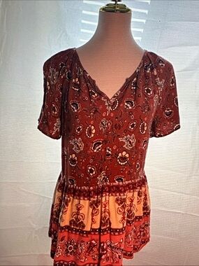 Knox Rose Rust Red Floral Peplum Top